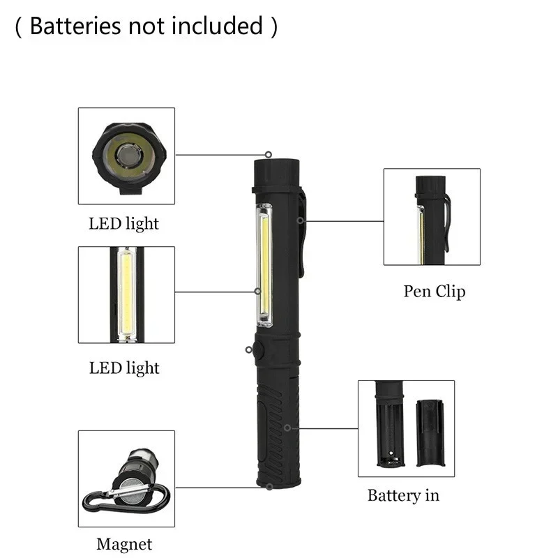 다기능 COB LED 휴대용 미니 펜 작업등 검사 손전등 마그네틱 베이스, 캠핑 자전거 폴 방수