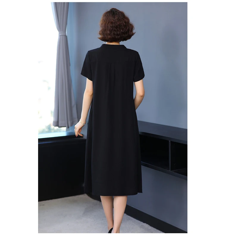 Cotton Silk Summer Women's Short-sleeved Dress Temperament Elegant Half-neck Dress Comfortable Casual Home Wear Good quality