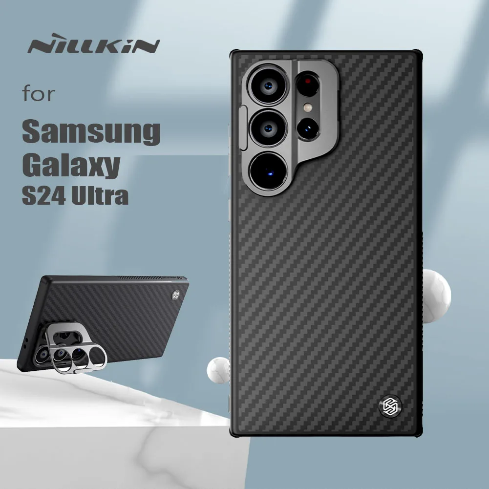 for Samsung Galaxy S24 Ultra 5G Nillkin Case Aramid Fiber Carbo Prop Stand Camera Heavy Duty Lens Protection Cover