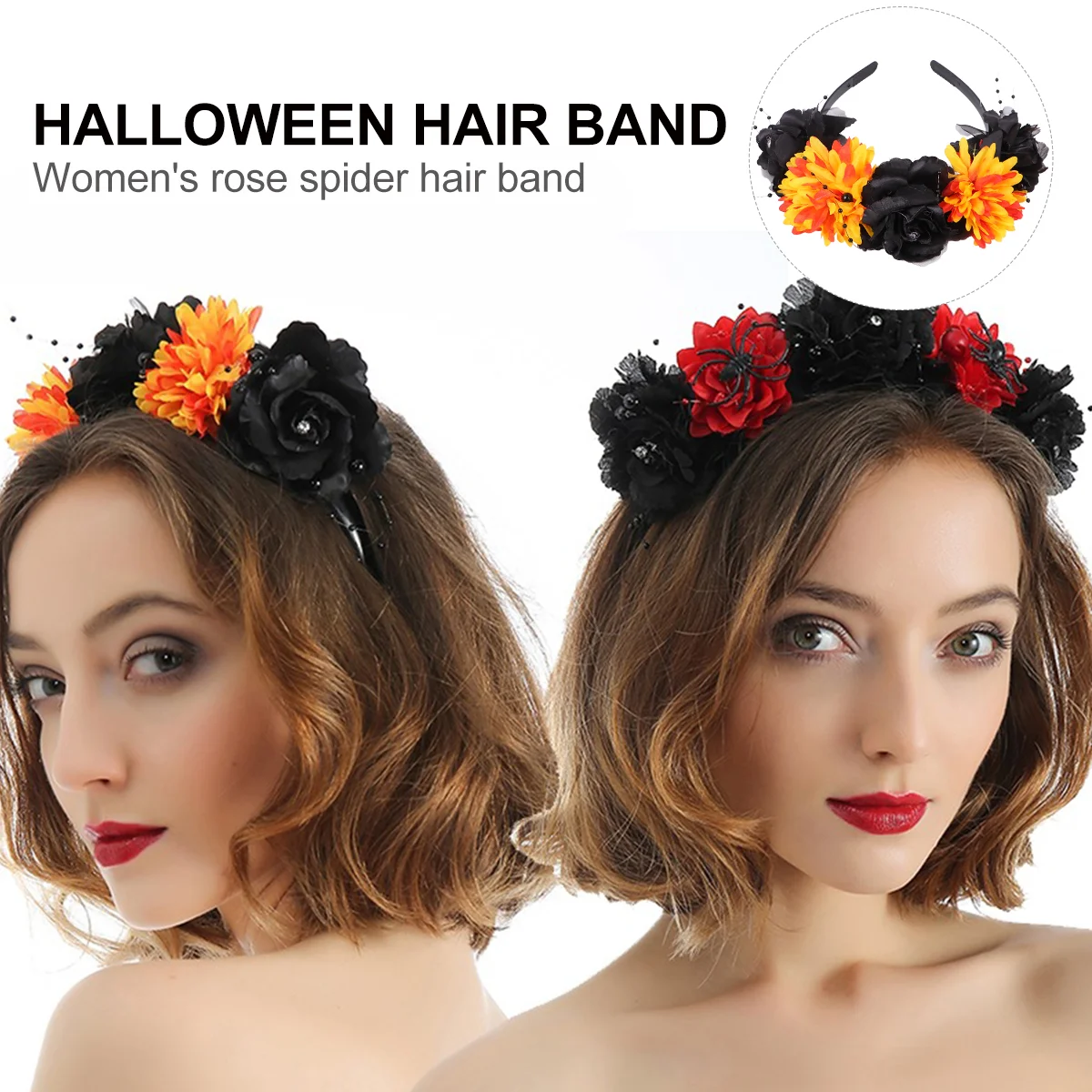 Diadema de Halloween con rosas, diademas para el pelo de señorita, diadema Floral, aro de tela de seda, tocado de flores simuladas