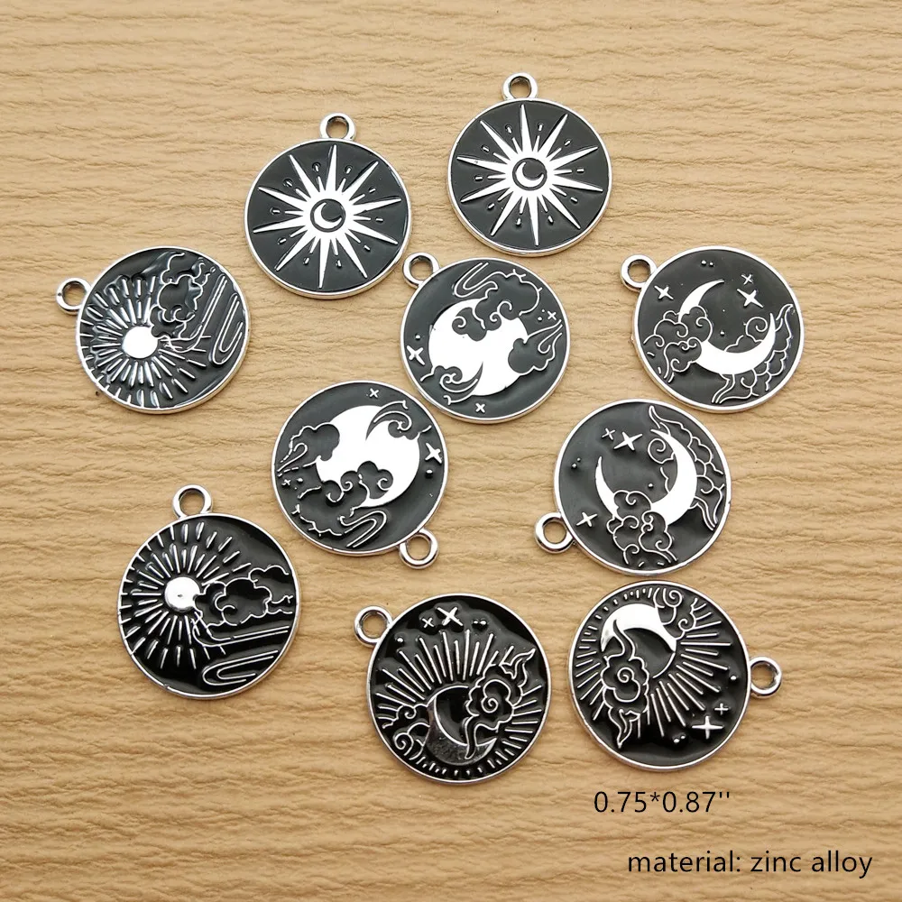 10pcs Sun Moon Cloud Charm for Jewelry Making Enamel Necklace Earring Bracelet Pendant Diy Accessories Alloy Metal White Plated