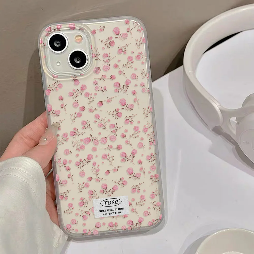 Flower Phone Case For iPhone 16 Pro Case iPhone 13 14 15 11 12 17 Pro Max Plus Mini Shockproof Matte Transparent Aesthetic Cover