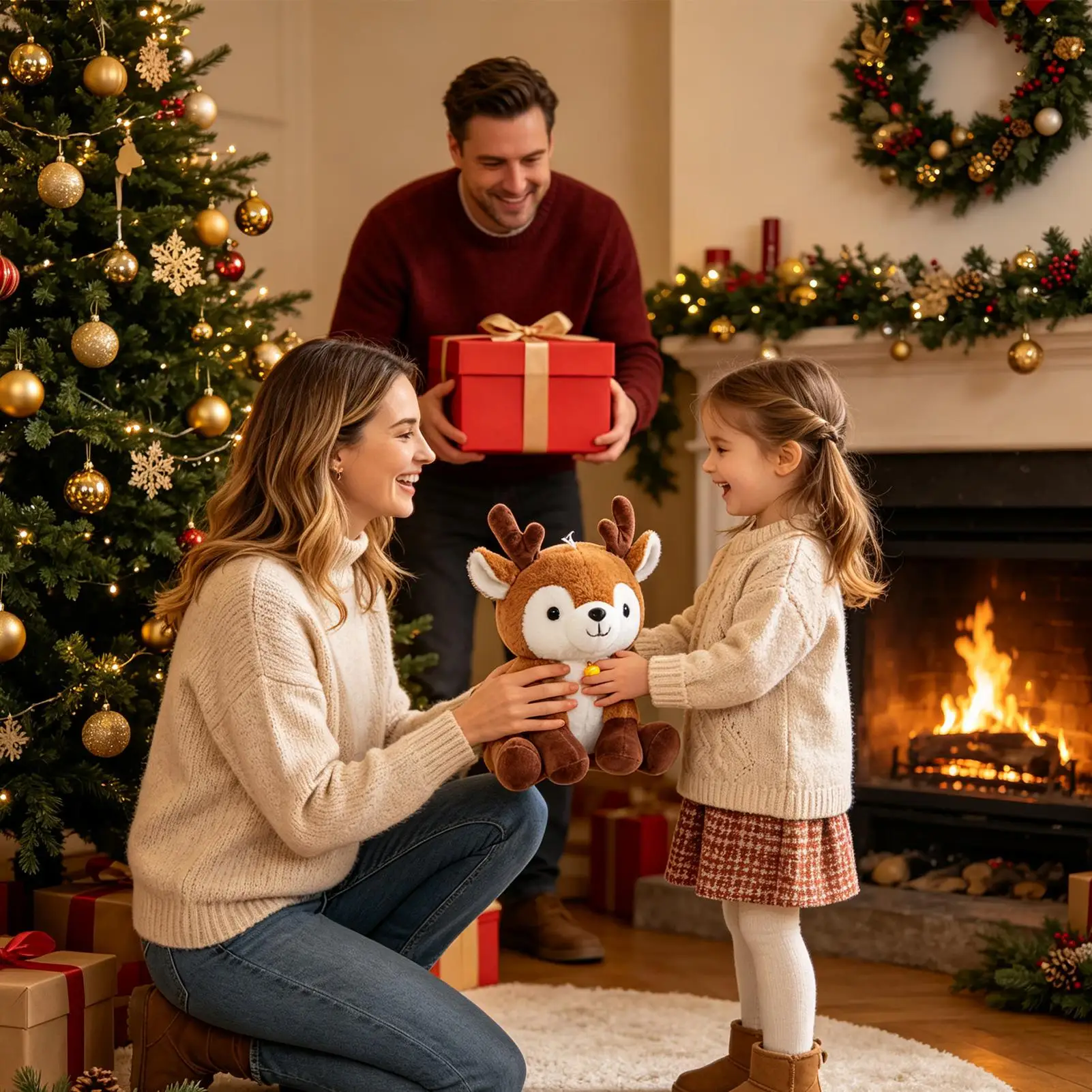 Reindeer Plush Doll Cuddly Soft Collectible Holiday Bell Toy Christmas Plush Reindeer Stuffed For Kids Teens Girls Students Sofa