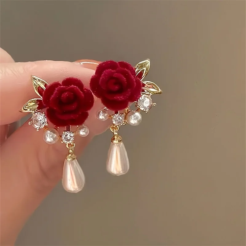 

Elegant Beauty Shell Beads Drop Earrings Vintage Burgundy Pearl Gothic Dangle Jewelry for Women