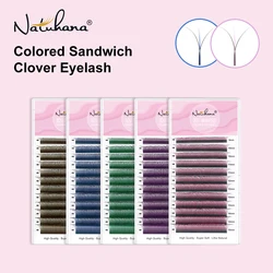 NATUHANA Color W forma extensión de pestañas 3D volumen prefabricado pestañas de ventilador estilo W pestañas de volumen de visón falso herramientas de maquillaje