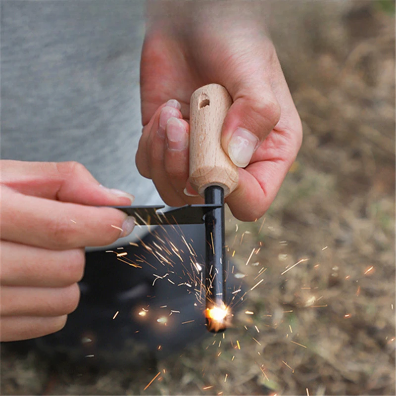 

Outdoor Wooden Handle Torch for Camping Firearms Magnesium Stick Flint Outdoor Survival Tools Sturdy Durable Fire Starting tool