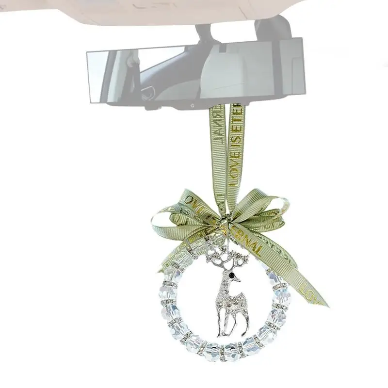 Cute Car Pendant Deer Car Decorations Crystal Car Pendant Fashion Car Interior Decoration With Ribbon Birthday Gift For Men