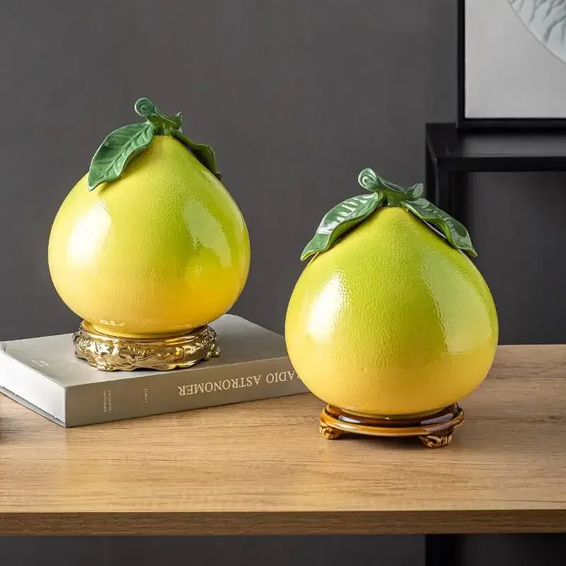 Ceramic Storage Jars Desktop Storage Container Tea Canister Artificial Pomelo Orange Fruit Storage Tank Home Decoration