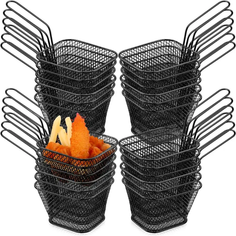 

Набор мини-корзин для фритюрницы из нержавеющей стали, квадратные сетчатые корзины для картофеля фри с ручками, маленькие