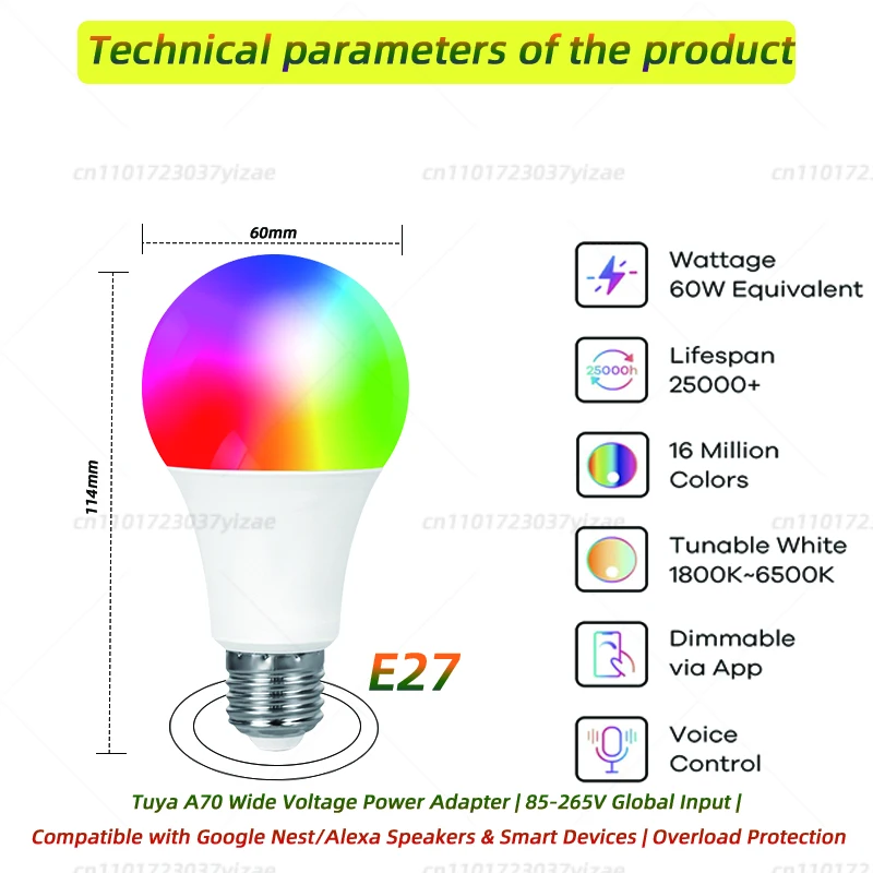 Tuya Smart WiFiLEDLampadine 85-265V10W 15W 18W E27/B22 Alexa LEDLamp RGBSmart Life APP Google Assisatnt Voice Control1/2/4PCS