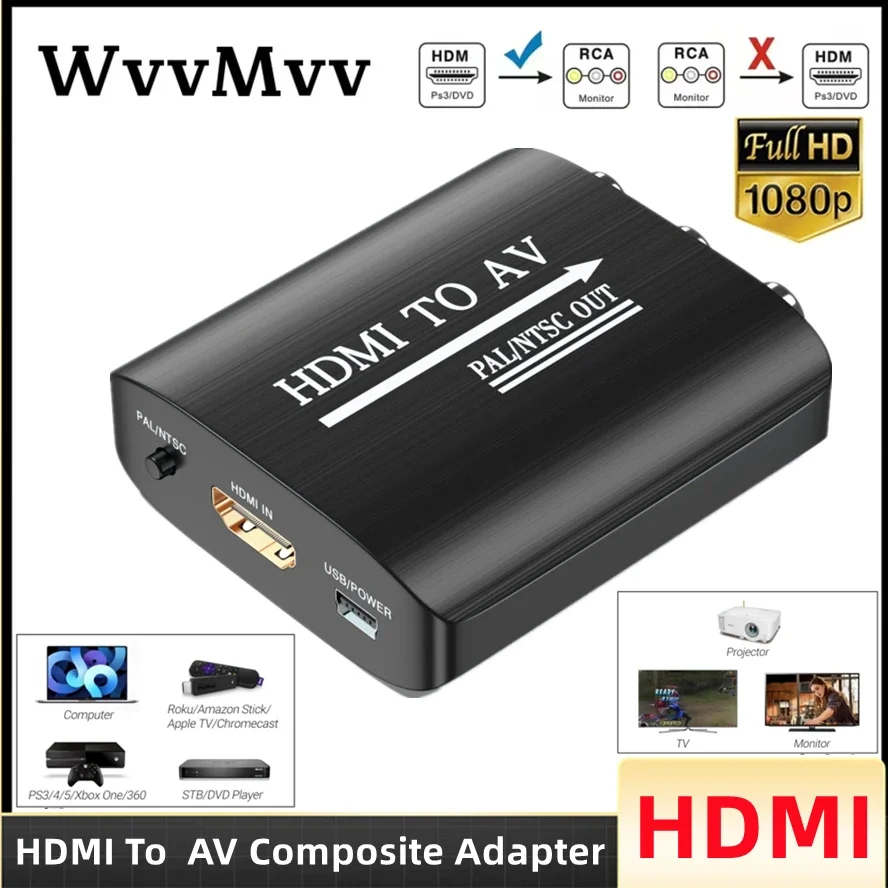 1080P HDMI-compatible To RCA AV HD to AV RCA Composite Adapter Converter AV2HD Audio Video Cable CVBS AV Adapter With USB Cable