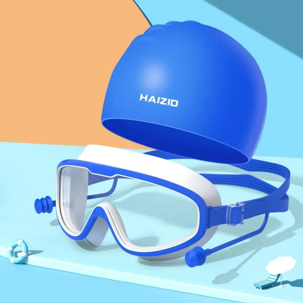 Juego de gafas de natación impermeables, tapones para los oídos de silicona HD, gorro de natación para buceo, juego de tapones para los oídos, antivaho impreso, 1 Juego