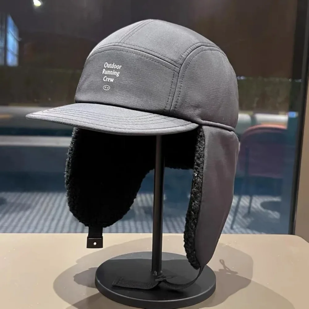 Outdoor Riding Warm Earflaps Versatile Ski Pilot Caps Korean Fashion Patchwork Color Matching Lint Hat for Men and Women Winter