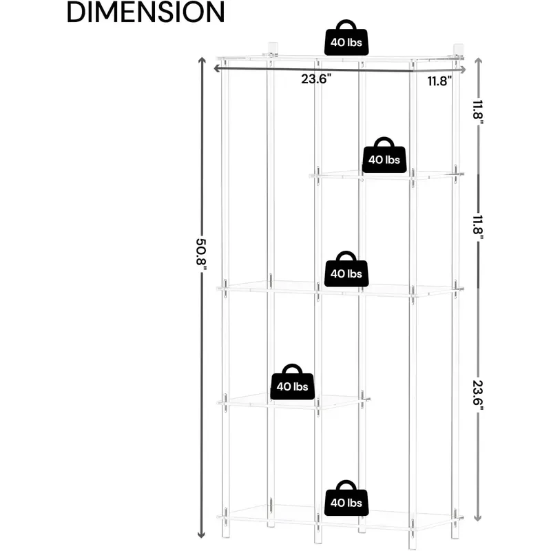 Transparent Acrylic Bookshelf Easy Assembly Corner Display Rack for Coffee Shop Plant Decoration Mobile Storage Unit Low Cost