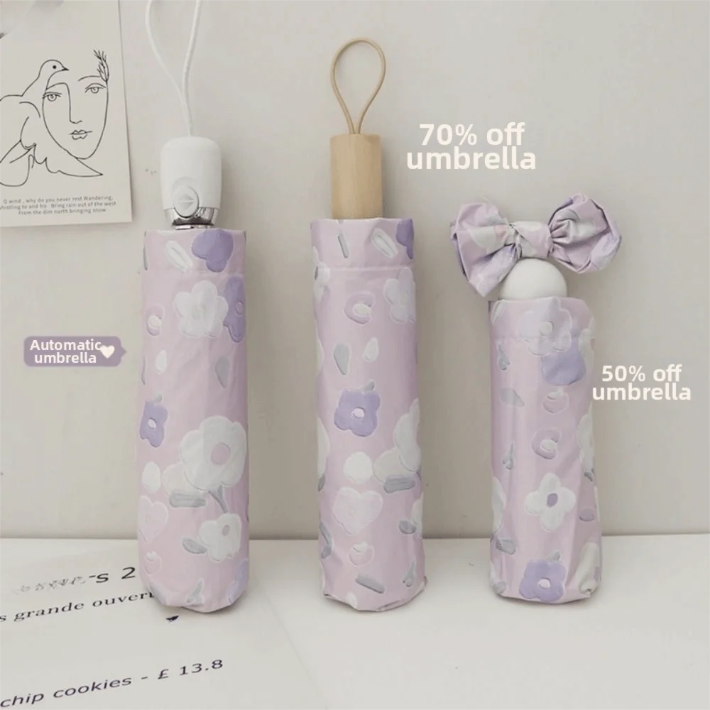 

Portable Purple Floral Sun Umbrella Vinyl Mini UV Protection Umbrella Folding Sun Protection Rain Umbrella Outdoor