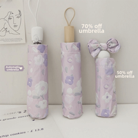 Portable Purple Floral Sun Umbrella Vinyl Mini UV Protection Umbrella Folding Sun Protection Rain Umbrella Outdoor