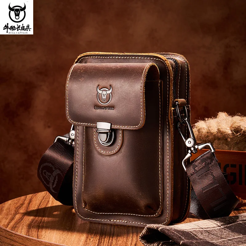 Luxury Gift for Man Leisure Belt Purse First Layer Leather Multifunctional Shoulder Slung Mobile Phone Crossbody Bags Waist Pack