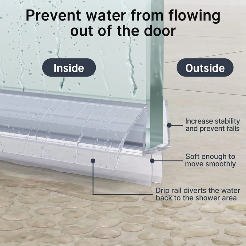 Shower Door Bottom Seal 3 Section Sectional Shower Installation Kit Frameless Glass Shower Door Seal - For 3/8Inch Glass