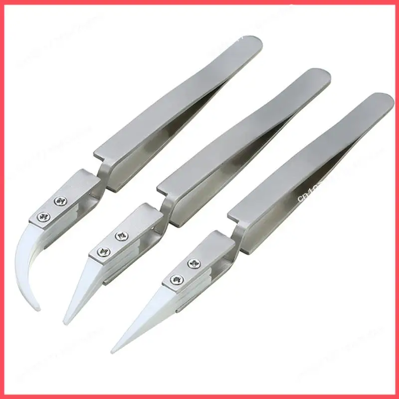

B52C 3 PCS Reverse Tweezers Tweezers Set Silver Stainless Steel Non-Conductive