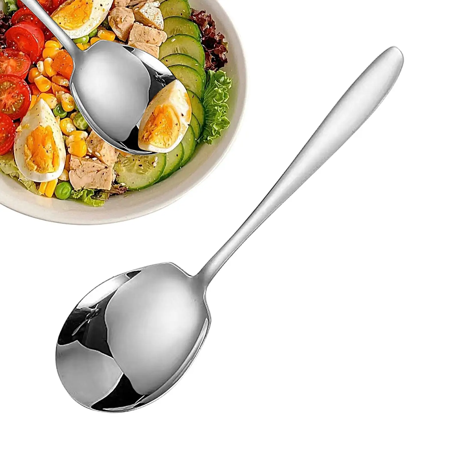 Large Stainless Steel Serving Spoon, Ergonomic Handle Heavy Duty Kitchen Utensil, Dishwasher Safe Silverware for Weddings party