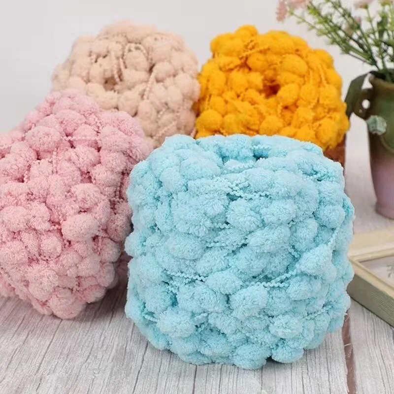100g Pom Pom Yarn Colorful Chunky Ball Yarn Soft Fluffy Hand Woven DIY Knitting Yarn for Scarf Hat Cushion Blanket