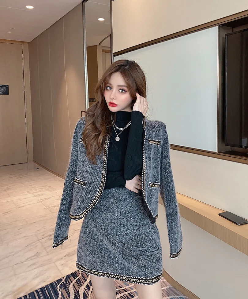 Socialite Temperament Fragrant Style Women's Suit Jacket Spring and Autumn Age-Reducing New Coat Top A-line Skirt Two-Piece Set