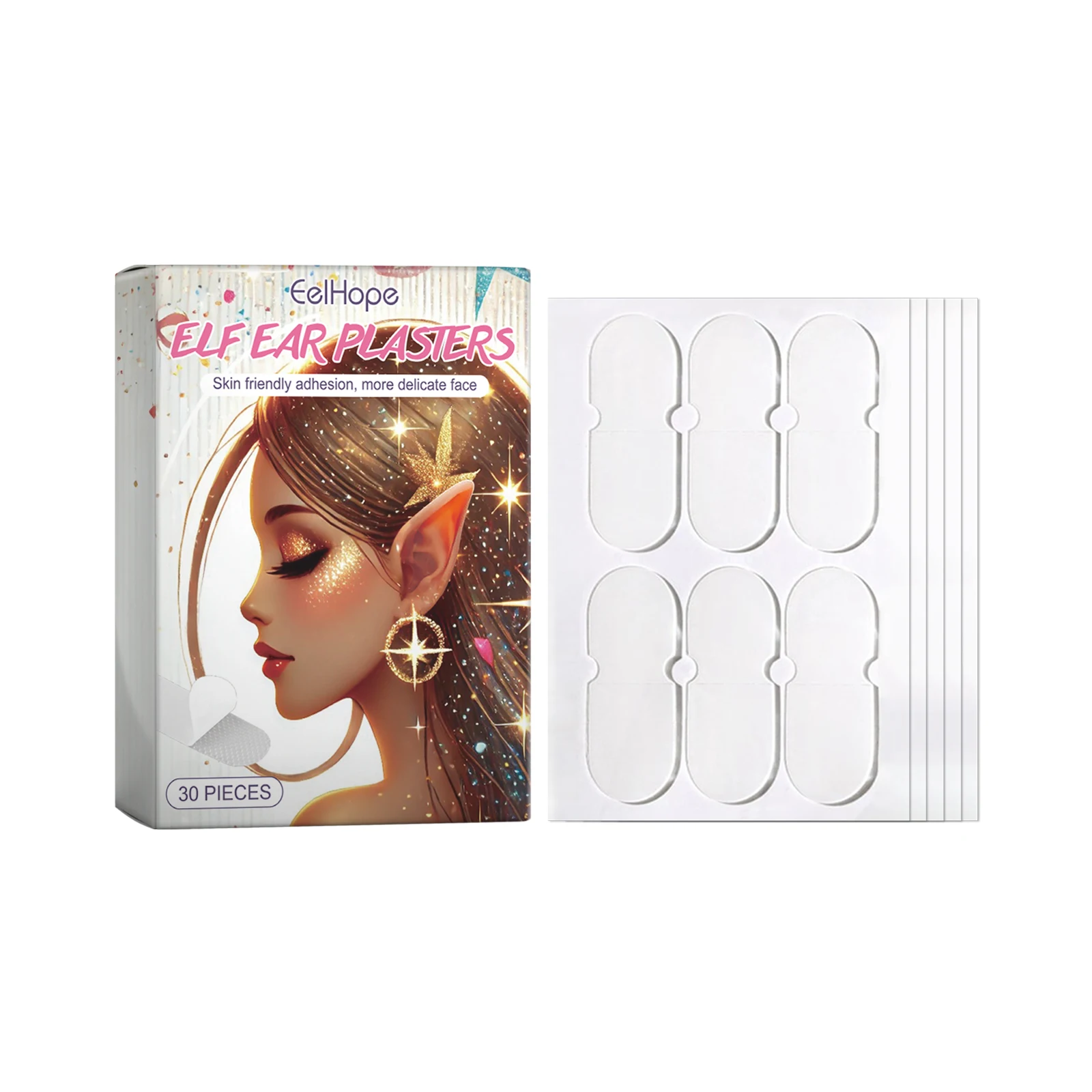 Elf Ear Patches 30Pcs, Invisible Waterproof Ear Support Stickers, Comfortable Breathable Ear Lift Plasters For Party Photoshoot Makeup