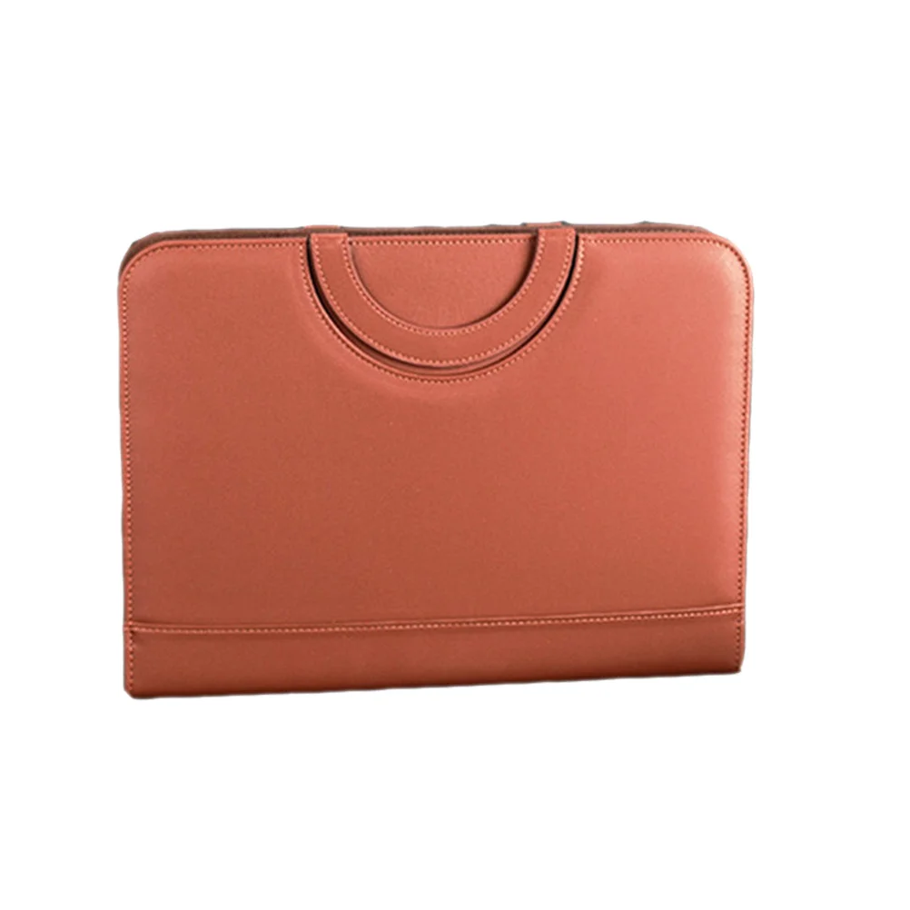 

PU A4 Multifunctional Portable Business Office Portfolio Zipper Portfolio File Folder Calculator Brown Organizer