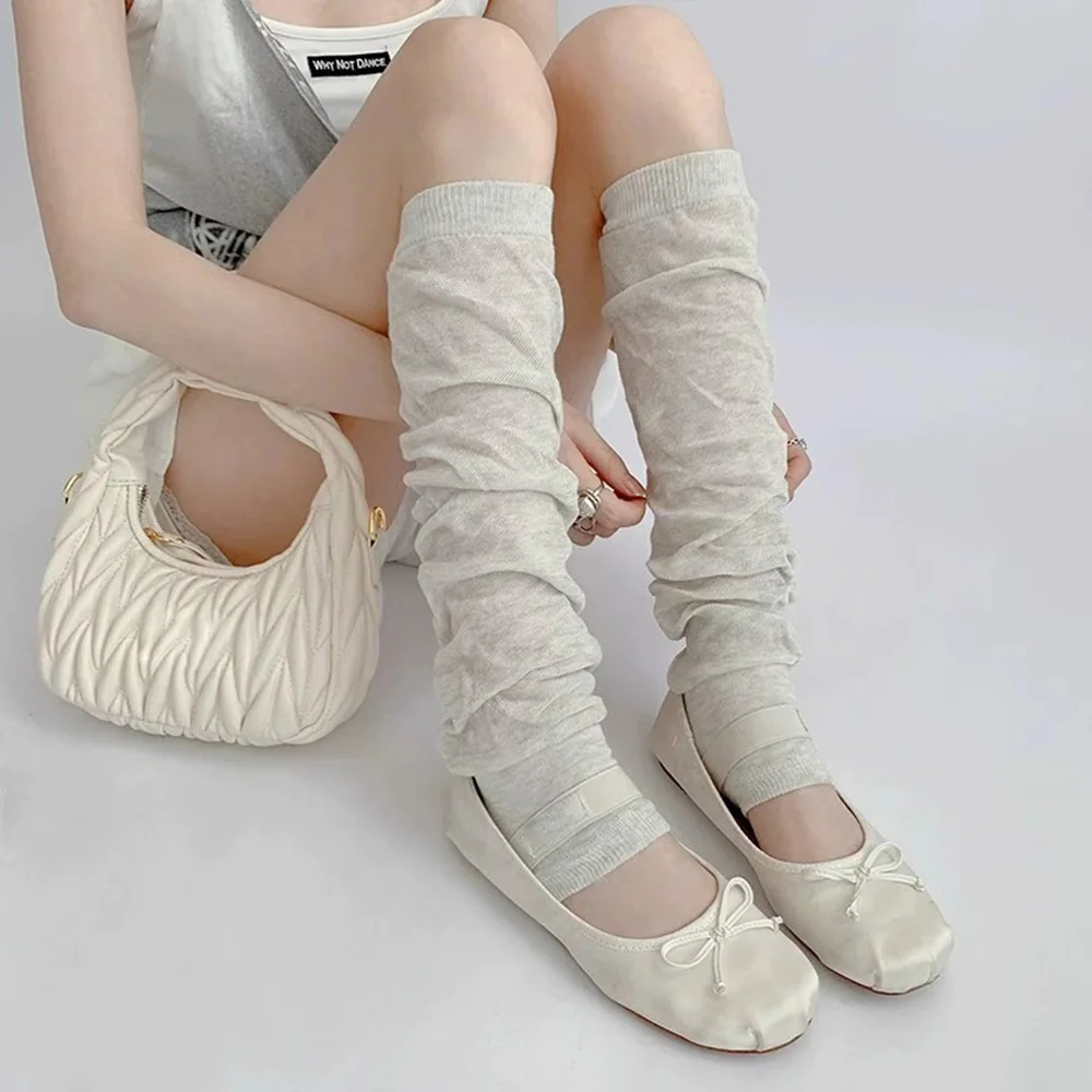 Thin Foot Socks Stacking Breathable Socks Leg Warm Solid Color Calf Socks Spring Winter Fashion Leg Cover Cotton Lady Y2k