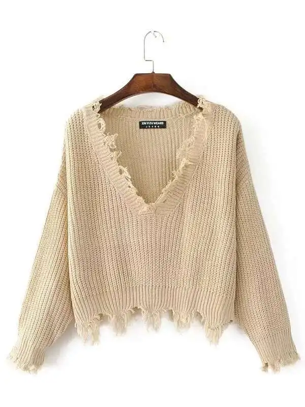 2024 Autunno/inverno Nuovo Scollo A V Manica Lunga Nappa Maglione Lavorato A Maglia delle Donne Allentato di Colore Solido Casual Versatile Pullover H226