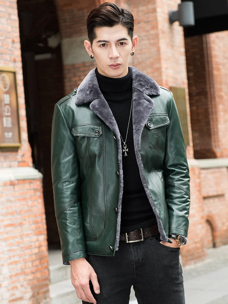 Genuine Leather Men Sheepskin Shearling Coat Real Wool Fur Short Autumn Winter Jacket WXL1506 KJ1515