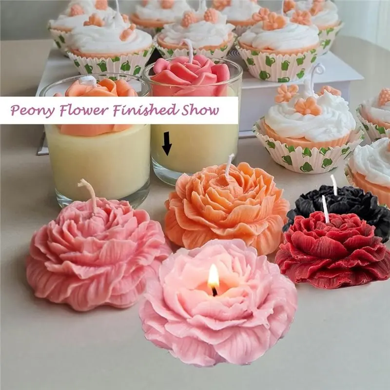 WORTHOWN-Peony Silicone Candle Mold Small Peony 2.83In & Triple Rose Silicone Molds, For Handmade Candle Soap Decor