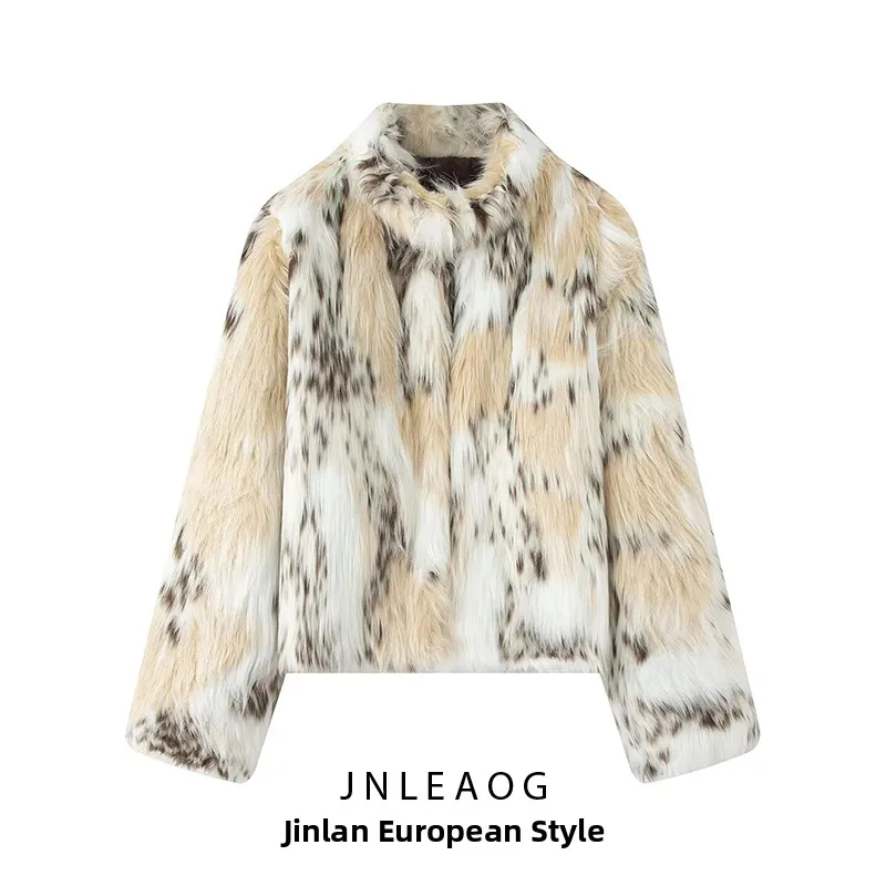 

Faionable из искусственного меха, женская осенняя новинка JNLEAOG, длинный воротник-стойка из полиэфирного волокна, застежка-молния