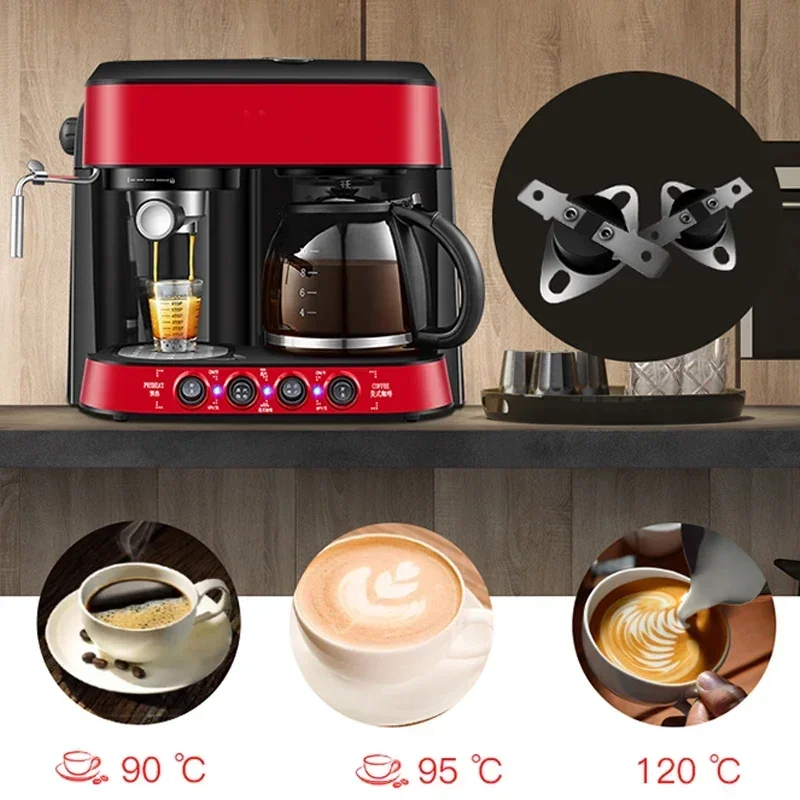 Модернизированная кофеварка для дома, небольшого офиса, коммерческого использования, полуавтоматическая, итальянская, американская, универсальная, двойного назначения, вспенивание молока