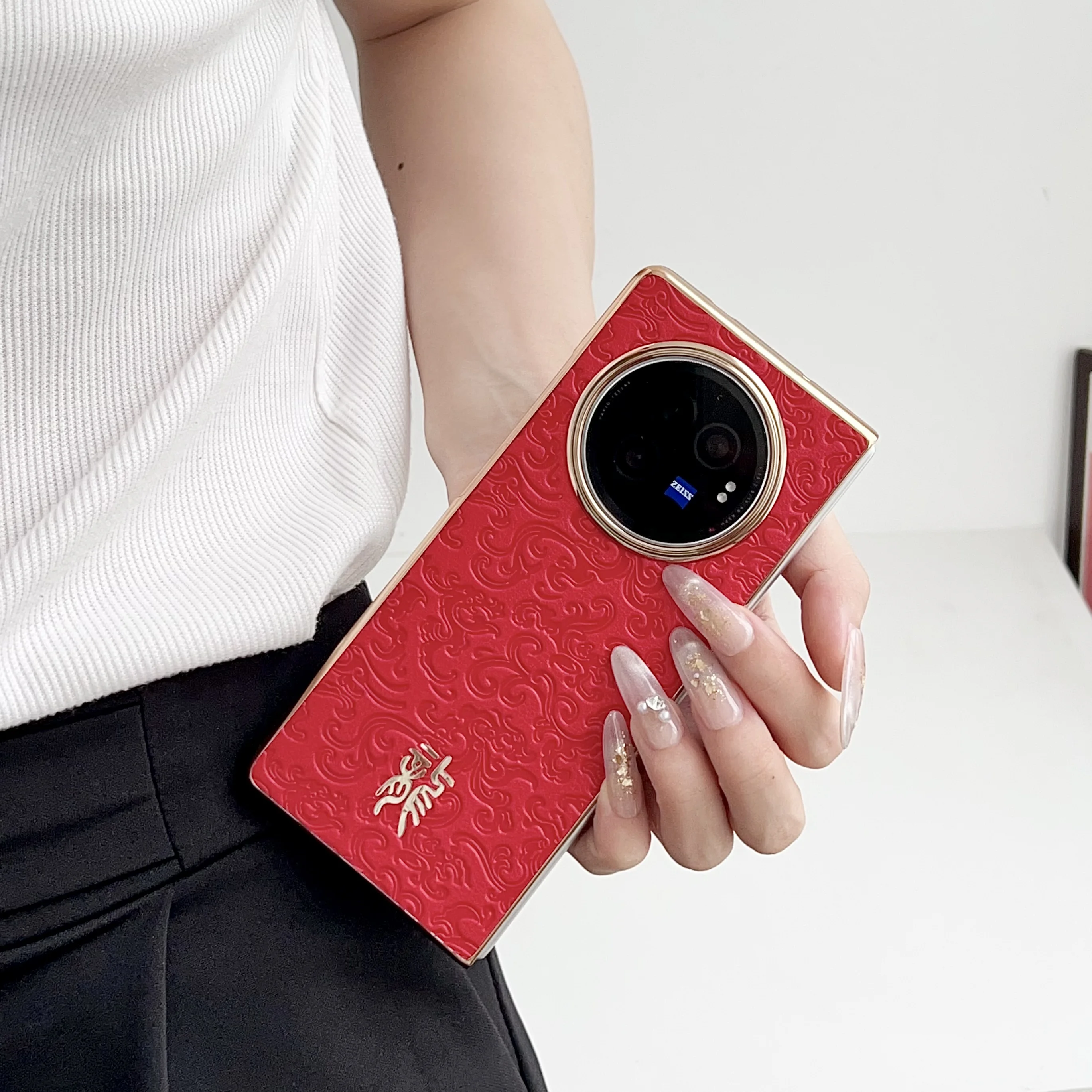 Electroplating+leather limited dragon pattern back cover For vivo X Fold3 Fall prevention Phone Case For vivo X Fold