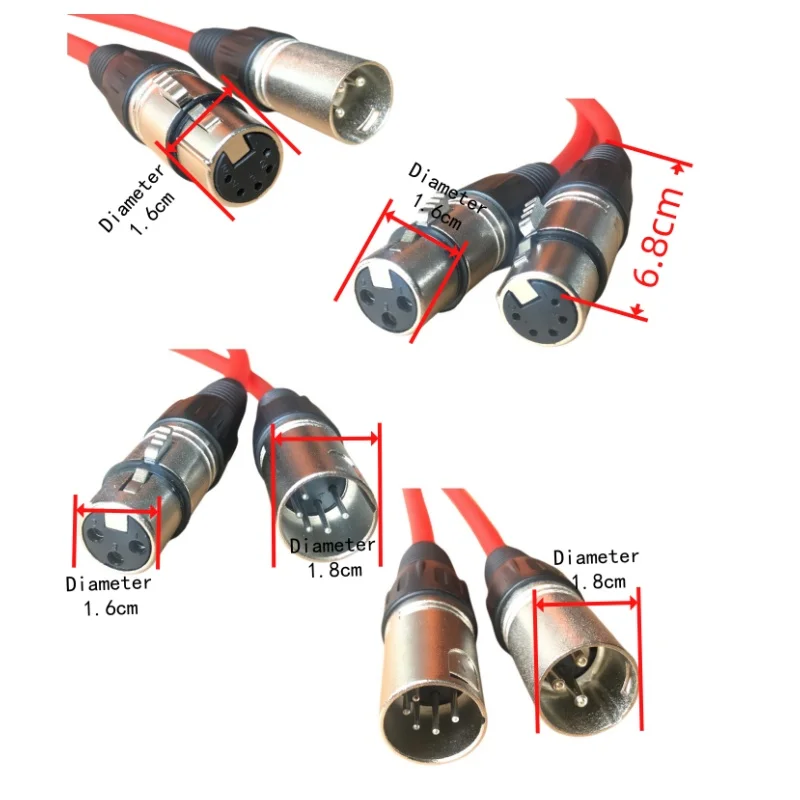 1 Piece of 3-Core to 5-Core Xlr Shielded Audio Cable, with Male-To-Female, Male-To-Male, and Female-To-Female Connectors, 4 Types of Adapter Cables to Choose From, Red Shielded Audio Cable Design, Shielded Cable for Stage Lighting and Audio.