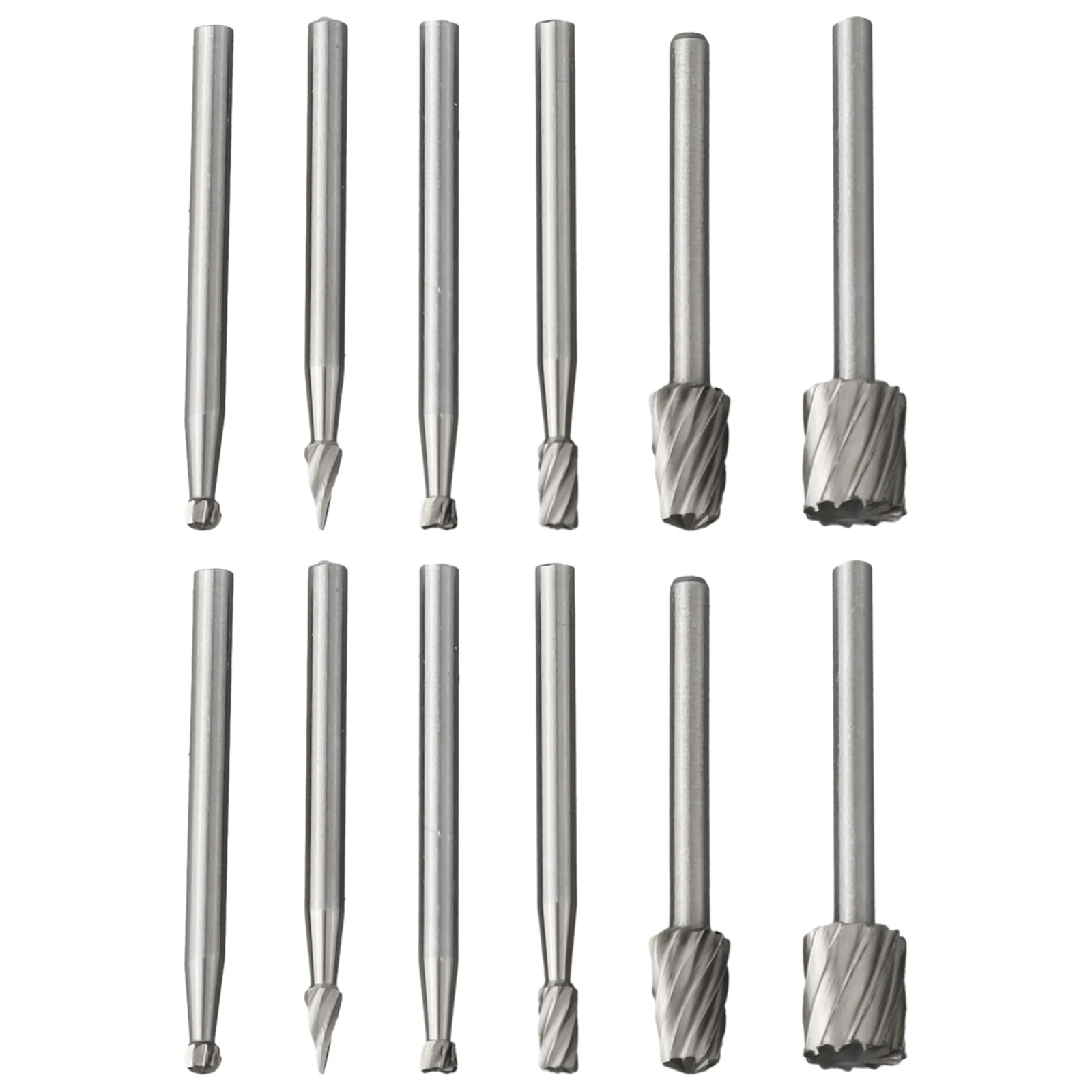 12pcs HSS Router Drill Bit Rotary Burring Head 3.17mm Shank For Wood Metal Carving Milling Trimming Electric Grinder Tool Parts