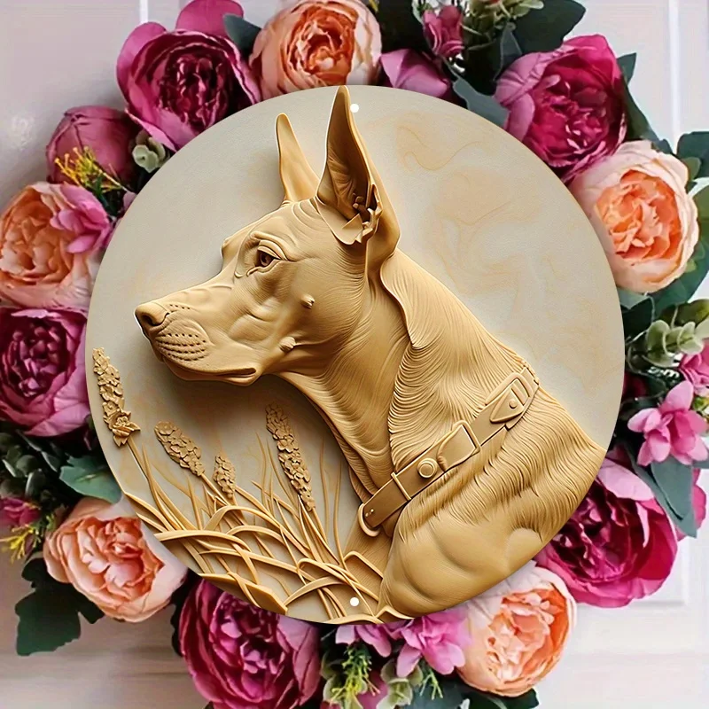 Doberman Pinscher Decorative Sign - Metal Wall Art with Floral Design, Waterproof -Resistant for Home, Tavern, Scene Decoration