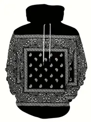 3D Retro Bandana Print Hoodie For Men's Casual Cool Pullover Hooded Sweatshirt With Kangaroo Pocket Streetwear For Summer Autumn