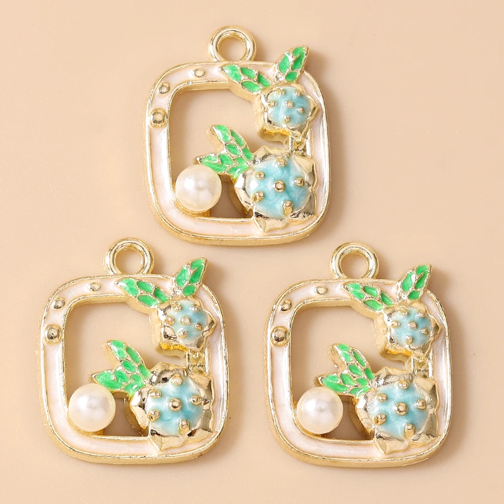 Leslie 10 Stück Retro Goldfarbene Ölgemälde-Perlenblumen-Anhänger für DIY Ohrringe, Halsketten, Handgemachter Schmuckherstellung – Detail 13