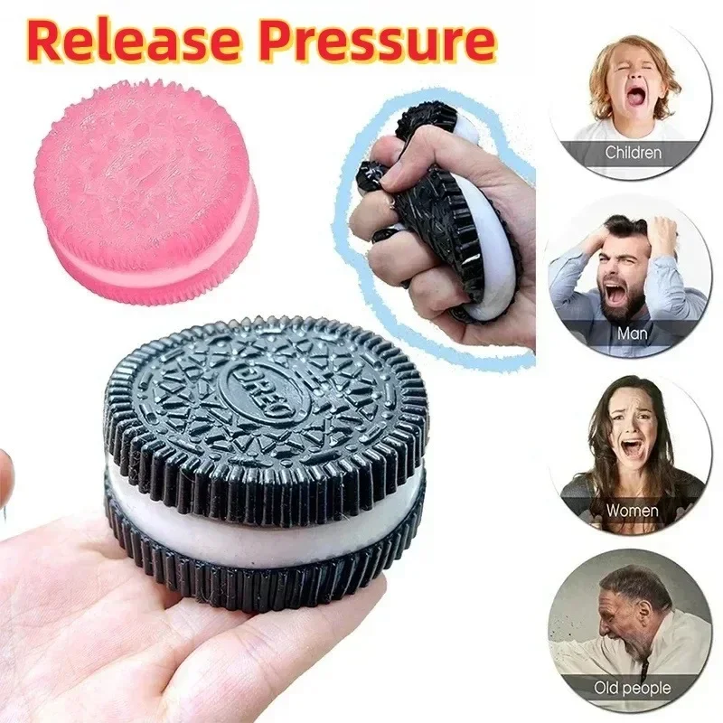 Silicone Oreo Figurines Stress Pressure Relief Squishy Statue Handmade Pinching Biscuit Sculpture Weird Stuff Desktop Decoration