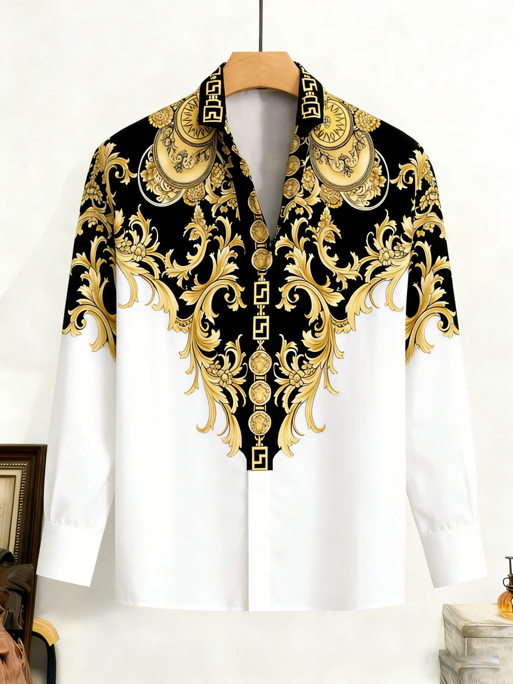 

Men's Medieval Retro Long Sleeve Shirt Baroque Rattanman HD Printed Shirt Hawaiian Casual Social Clothing for Men