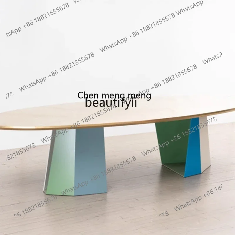 

17832 Modern simple solid wood oval dining table color rhombus fashion personalized home