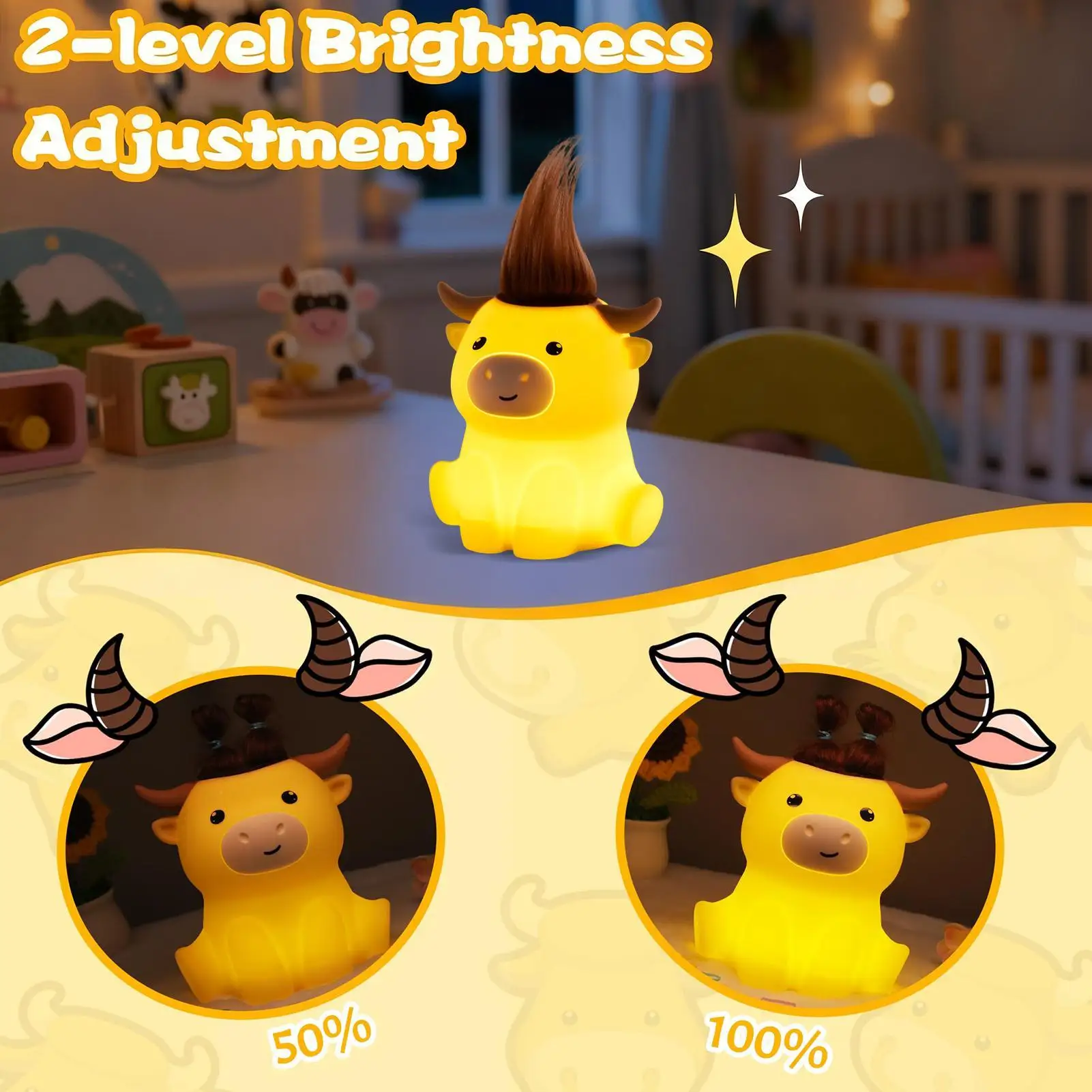 シリコーンナイトライト-2-明るさ牛ナイトライト-20-分タイマー付き寝室装飾ランプ家庭用ベッドサイド大学寮