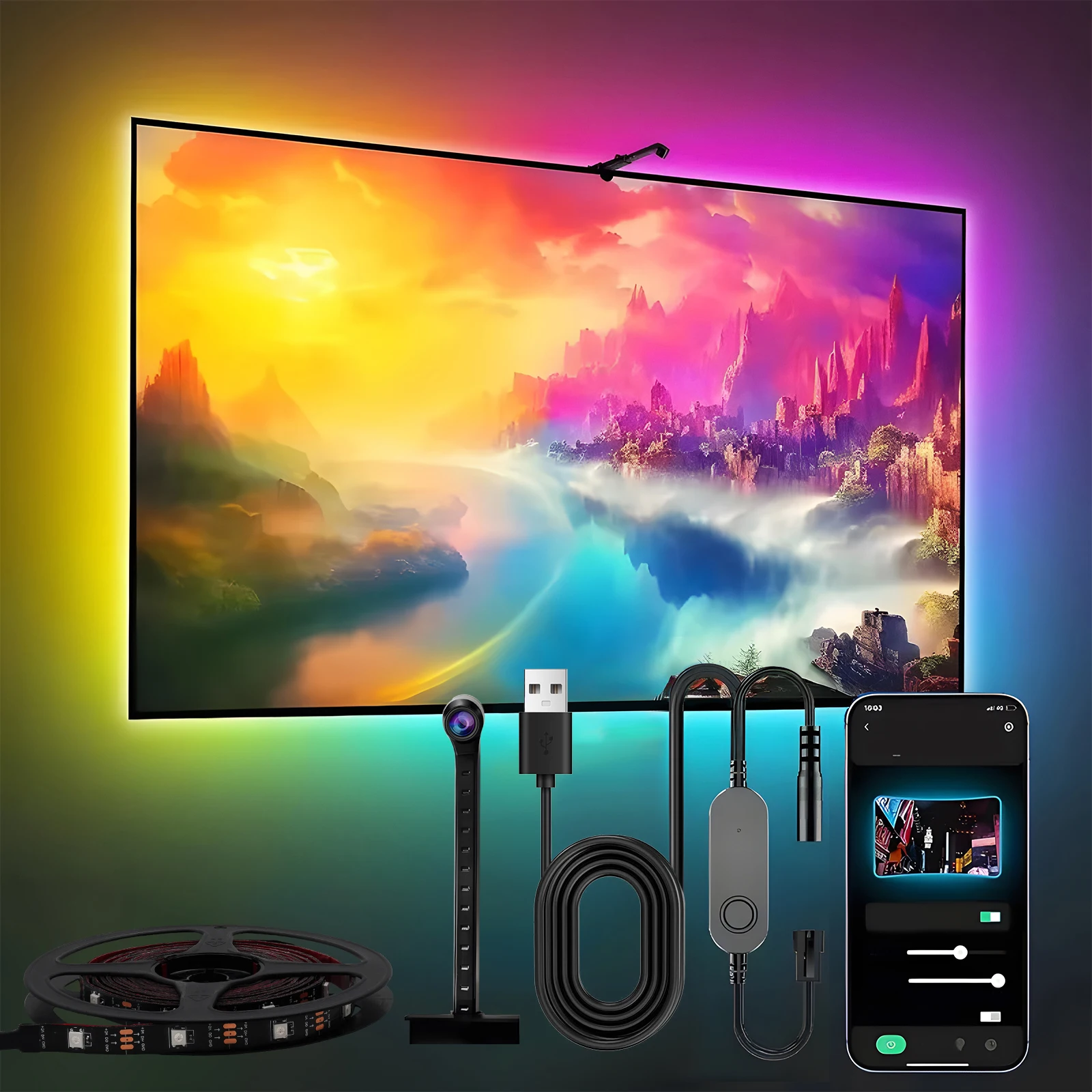 Led Tape, Bedroom Leds, Tv,PC, RGB, Control by App, Bedroom, Color Sync Aom the TV, Wifi, 3.5M, 24-65 Inch