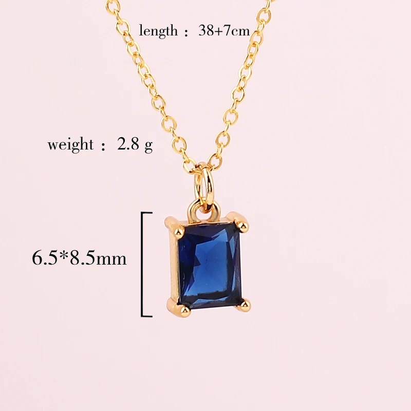 1pc Blue/Black/Red/Green/Pink Square CZ Necklace for Women Gold Plated Pendant Necklace Good Quality Fashion Jewelry