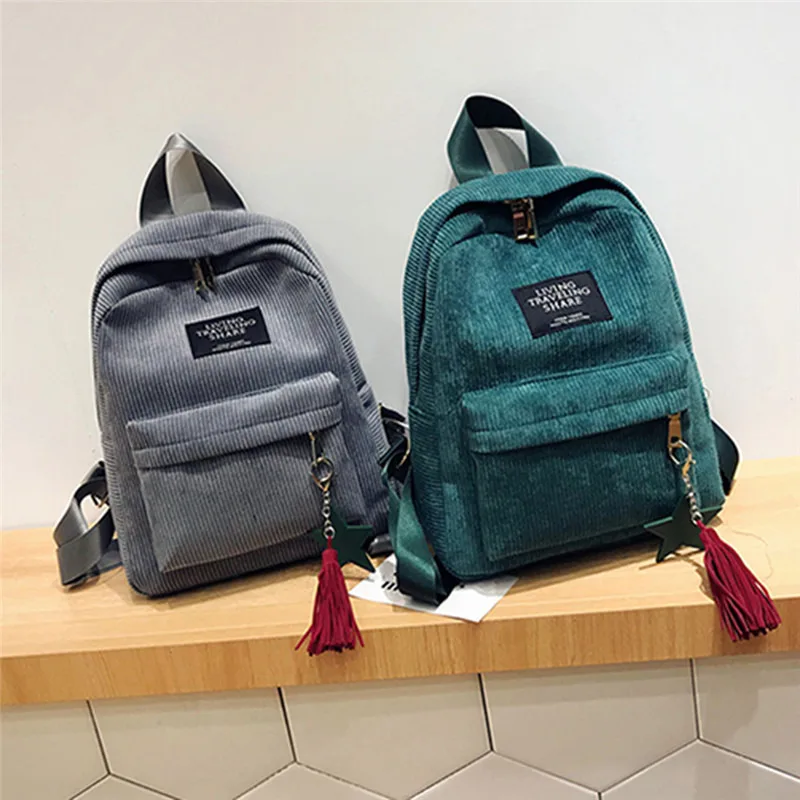 Fashion Woman Mini Simple Corduroy Backpacks Campus Style Pure Color Capacity Double Shoulder Bag Solid Color Corduroy Backpack