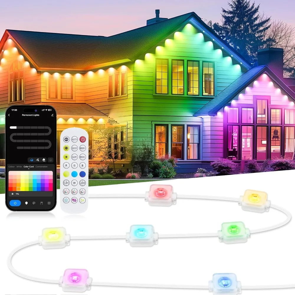 WiFi Smart Permanent Outdoor Lights, 100FT Outdoor String Lights Work with Alexa, Google Assistant, 72 LED Eaves Lights