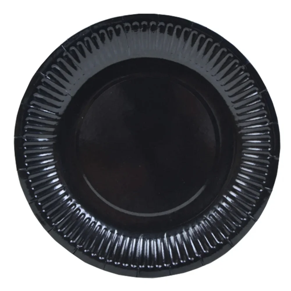 10pcs Disposable Paper Plates 7 Inch Dessert Plate Party Dinnerware Colorful Paper Tray Tableware Black Color Circular Plate