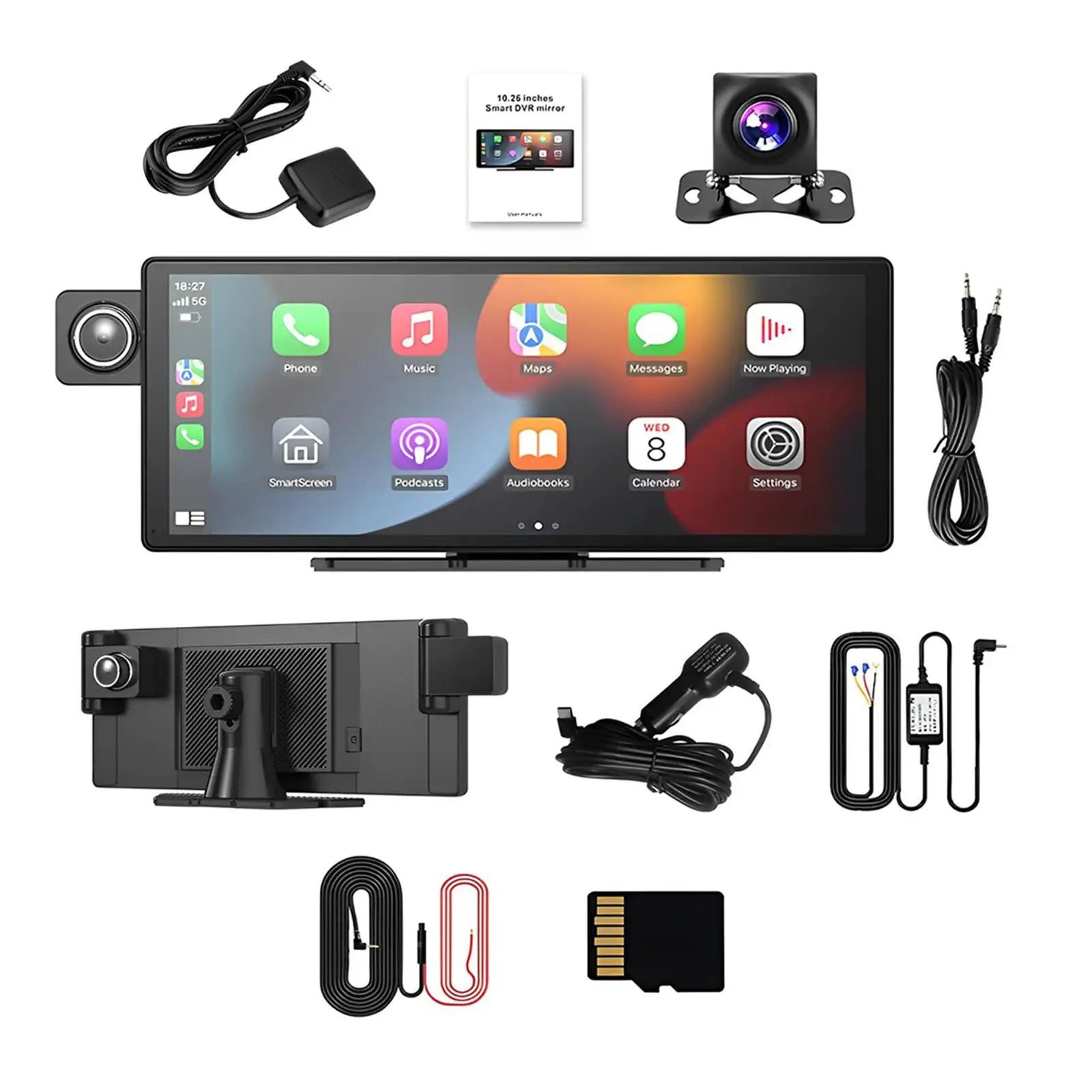 10.26 Screen Car Dash Cam 3Lens 2K Front Inside 1080P Rear Car Dvr Dash Cam Wireless Car Play